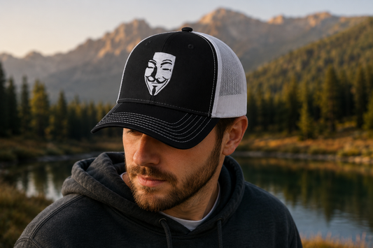 Embroidered Anonymous Style Mask Hat | Trucker Cap | Adjustable Snapback