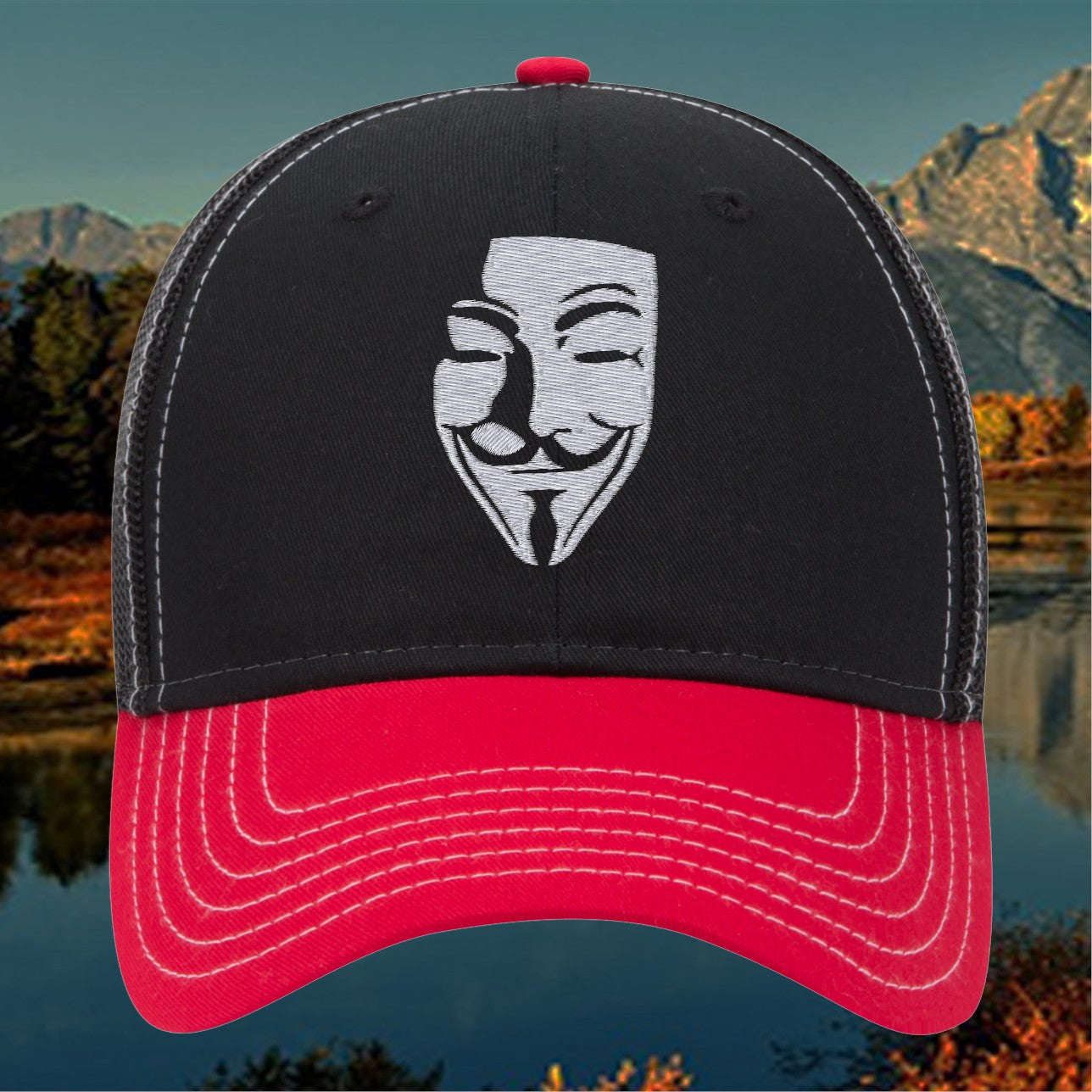 Embroidered Anonymous Style Mask Hat | Trucker Cap | Adjustable Snapback