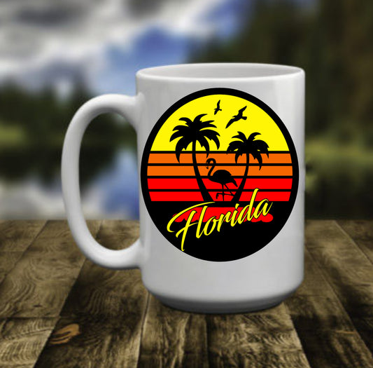 Florida State Palm Trees Beach, 15 oz Mug.