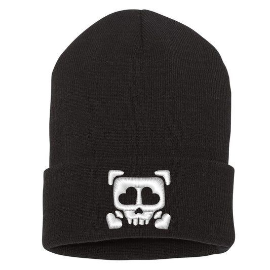 Embroidered Heart Skull Cuffed Beanie