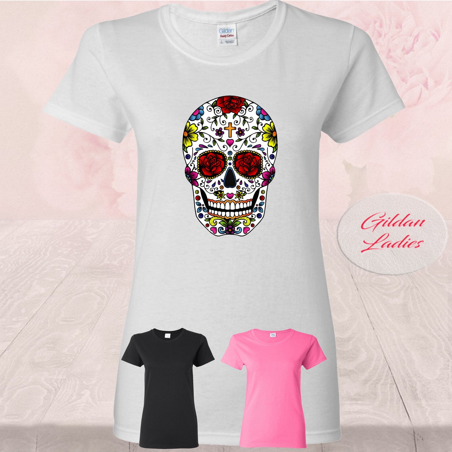 Sugar Skull With Roses, Dia de Muertos, Shirt