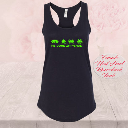 Space Invaders We Come In Peace, Shirts