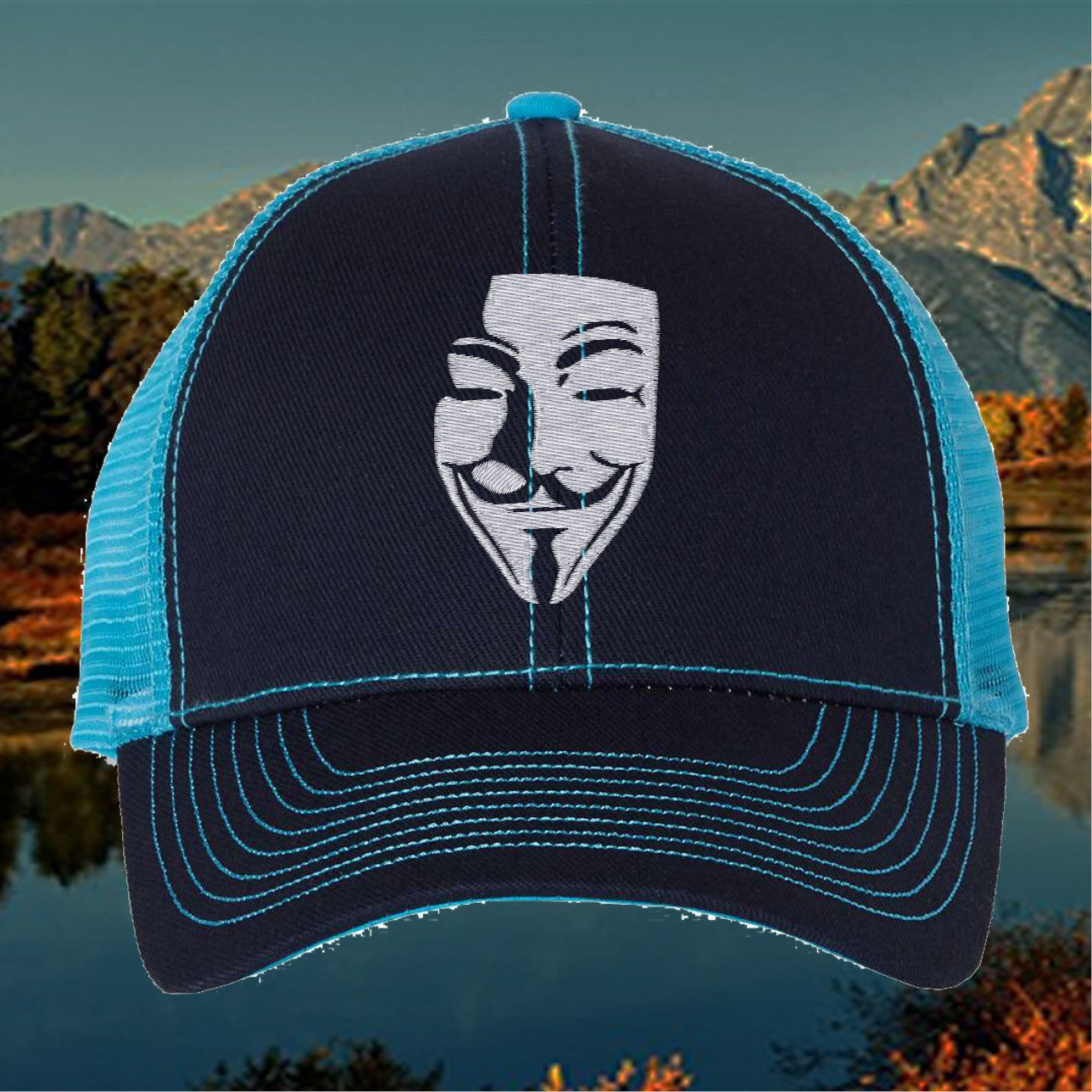 Embroidered Anonymous Style Mask Hat | Trucker Cap | Adjustable Snapback