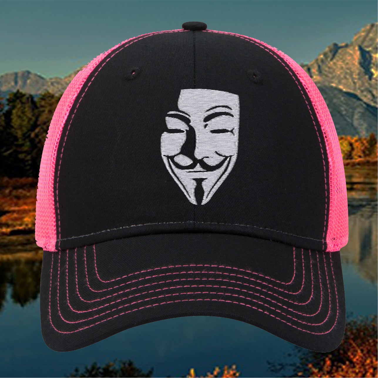 Embroidered Anonymous Style Mask Hat | Trucker Cap | Adjustable Snapback
