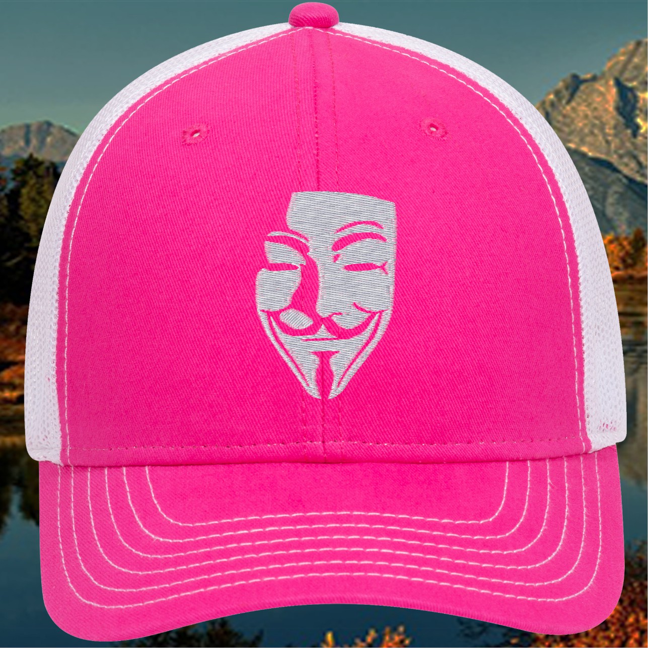 Embroidered Anonymous Style Mask Hat | Trucker Cap | Adjustable Snapback