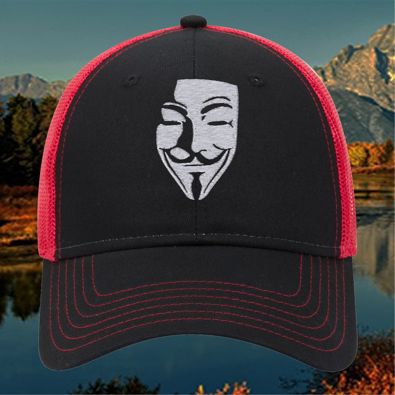 Embroidered Anonymous Style Mask Hat | Trucker Cap | Adjustable Snapback