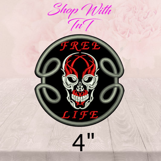 Celtic Skull Free Life | Patch Embroidered | Iron On or Sew On