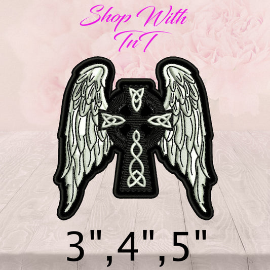 Celtic Wing Cross | Patch Embroidered | Iron On or Sew On