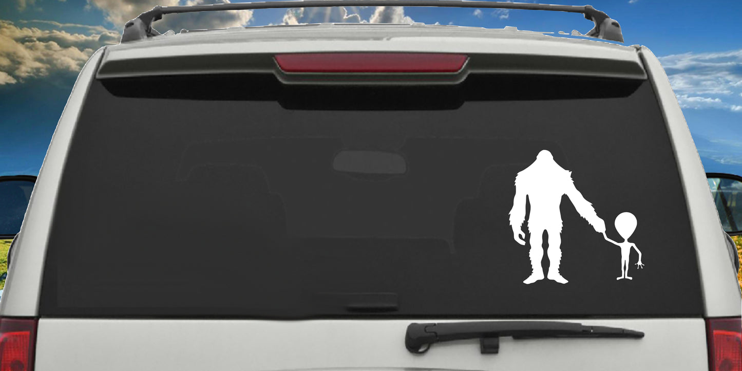 BigFoot Alien Holding Hands, Sticker Decal