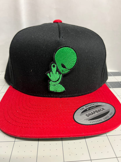 Embroidery Green Alien giving the middle finger, Yupoong Classics Flat Bill Cap
