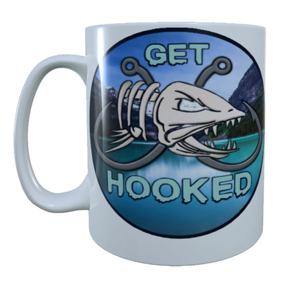 Get Hooked Fishing, 15 oz Mug.