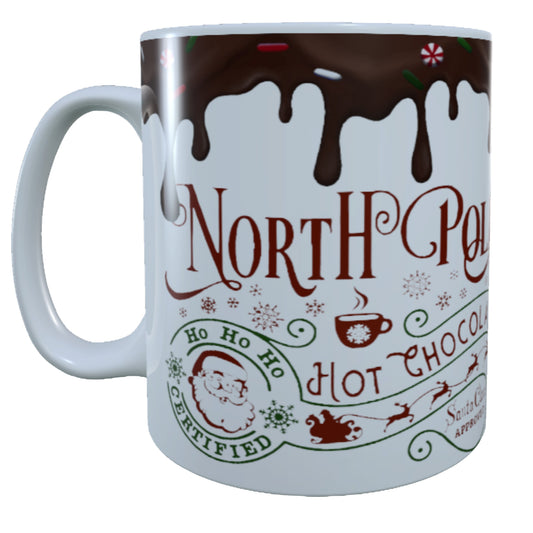 Hot Chocolate, North Pole,  Reindeer, Santa Clause, 15 oz Mug