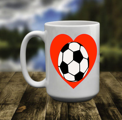 Soccer Ball in a Heart Player, 15 oz Mug