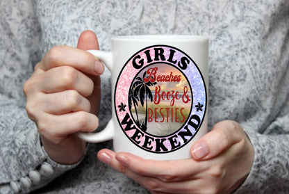 Girls Weekend Party, Beaches, Booze and Besties, 15 oz Mug