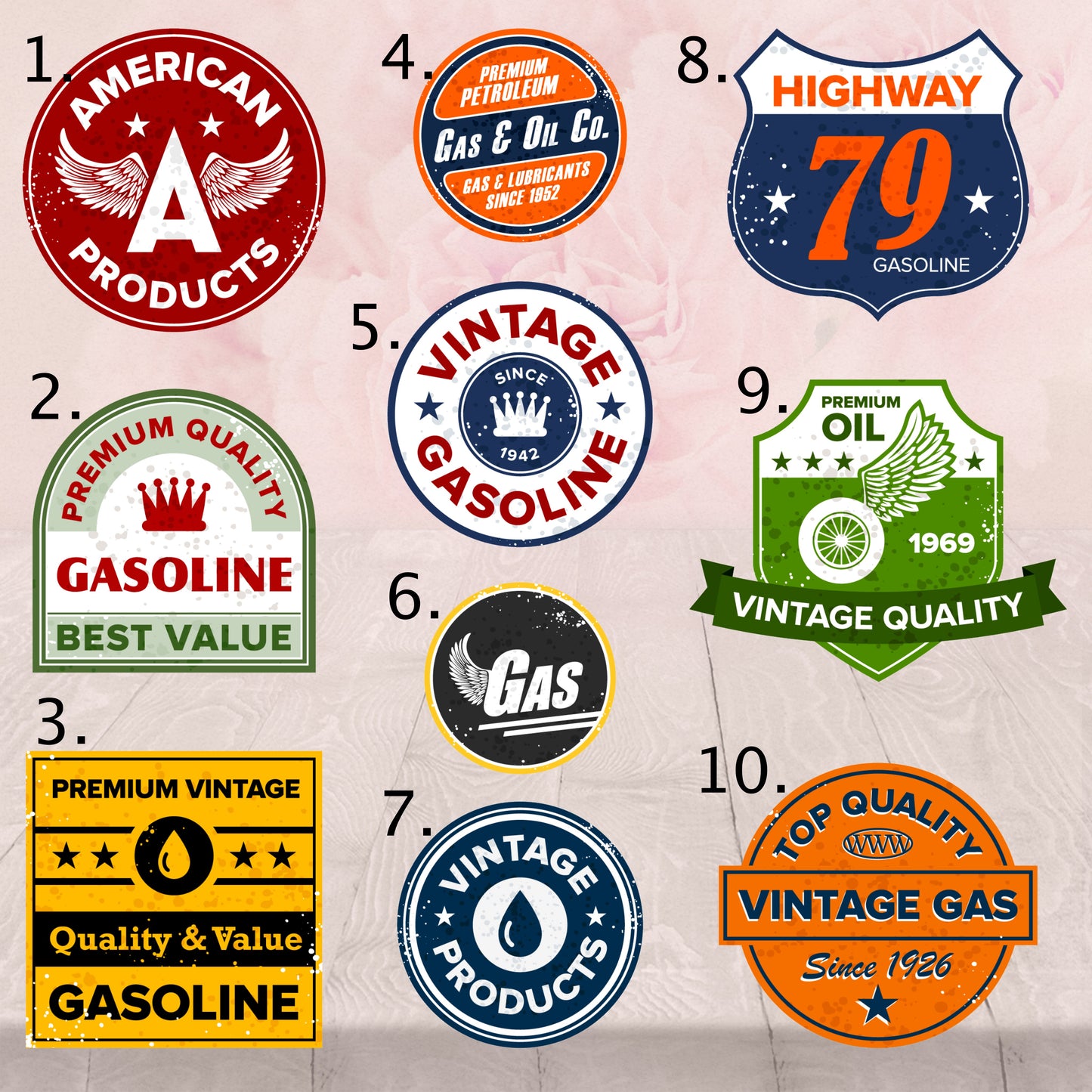Vintage Gas Oil, 10 Designs, 15 oz Mug