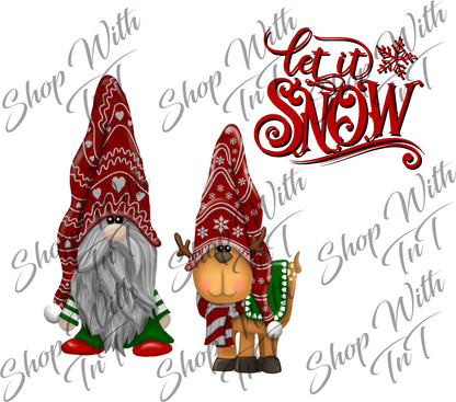 Let It Snow | Gnome And Dog In Hats | Use For A Mug or Tumbler | Digital PNG "File Only"